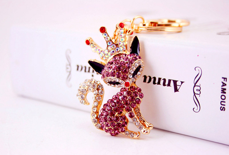 36g Weight Alloy, Metal Material Fox Pattern Unisex Gender Pink, Purple, Red, Blue, Black Color Korean Creative Cute Cartoon Crystal Crown Little Fox Keychain 5