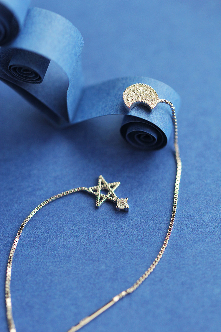 Pendientes de plata esterlina s925 estilo coreano moda estrella Luna pendientes de diamantes pendientes de moda para mujer amarillo Fobo