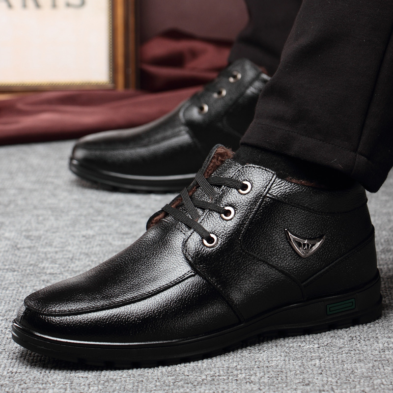 2019新款男士棉鞋男冬季保暖加絨加厚鞋子真牛皮老爸老人休閑棉鞋