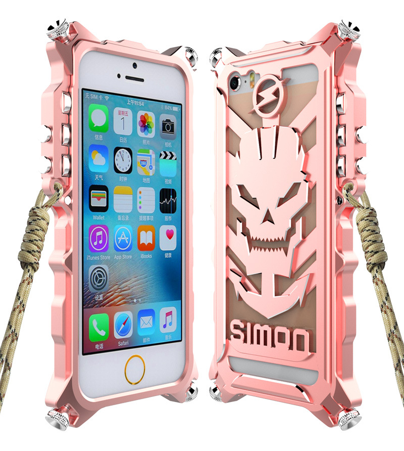 SIMON Mechanical Arm Skull Punk Premium Aluminum Metal Bumper Shockproof Case Cover for Apple iPhone SE/5S/5