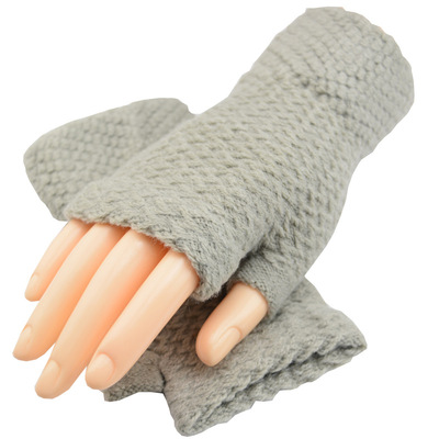 毛線半指手套 男女士 冬季保暖加厚韓版連指露指半截手套男冬學生