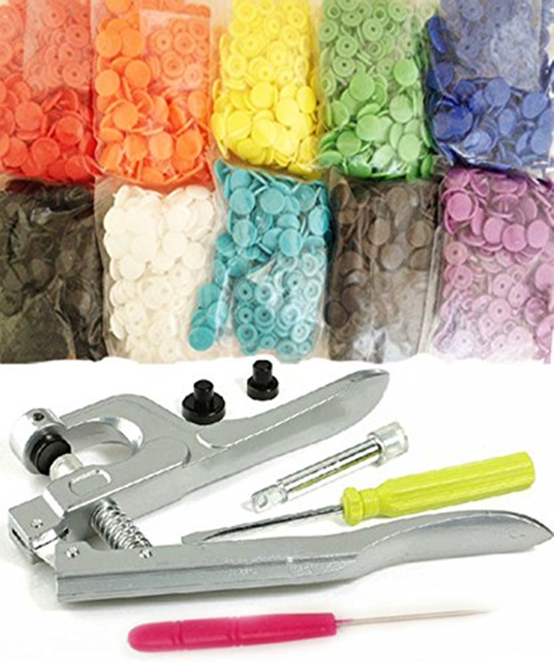 彩色树脂四合扣 手压钳套装 T5纽扣批发 四合扣安装工具