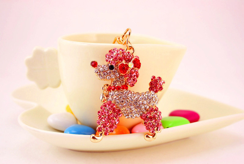40g Weight Alloy, Metal Material Unisex Gender Pink, Purple, Red, Blue Color Korean Creative Cute Poodle Diamond Crystal Puppy Keychain Metal Pendant Wholesale 7