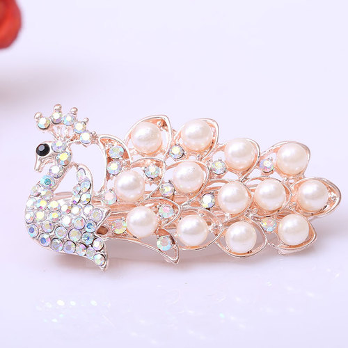 Hair clip hairpin for women girls hair accessories Small water diamond inlaid with pearl horse tail spring clip bow hair ornament headgear hairpin