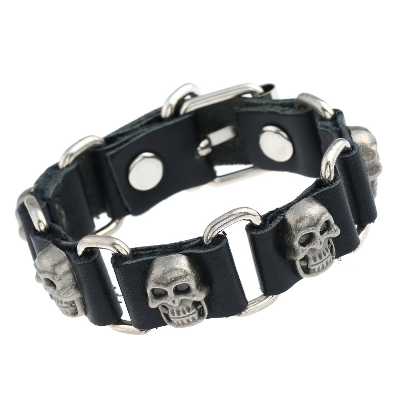 Jewelry punk leather bracelet alloy skull leather cowhide braceletpicture2