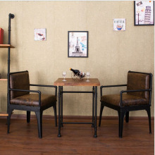 美式复古咖啡厅休闲酒吧餐桌椅组合 酒吧沙发椅水管铁艺桌椅