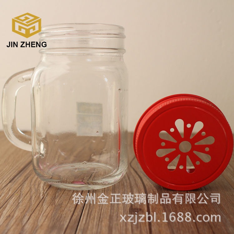 厂家批发现货  光面梅森玻璃杯高质量方形玻璃瓶带把梅森罐