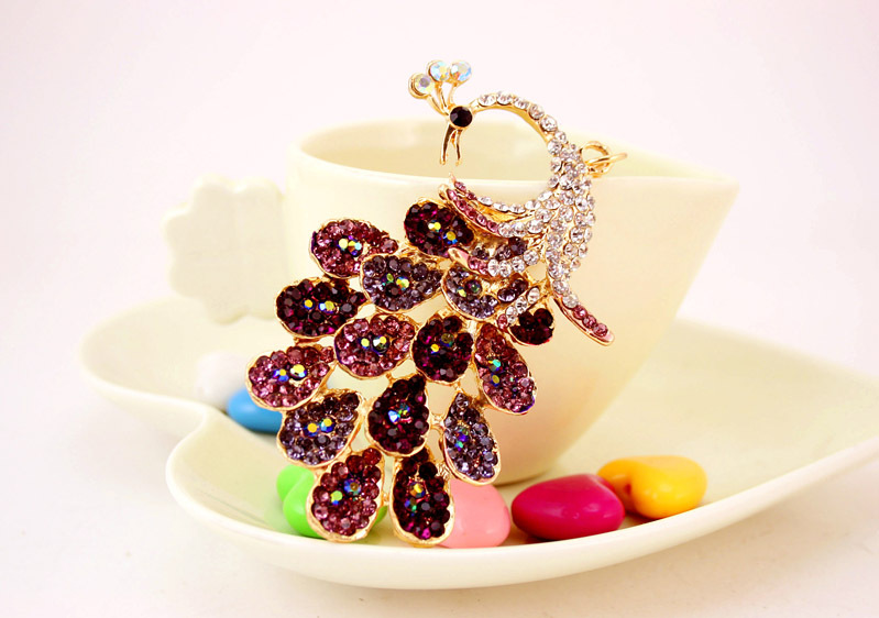41g Weight Alloy, Metal Material Animal Pattern Unisex Gender Pink, Purple, Red, Blue, Gold Color Creative Diamond Peacock Keychain 12