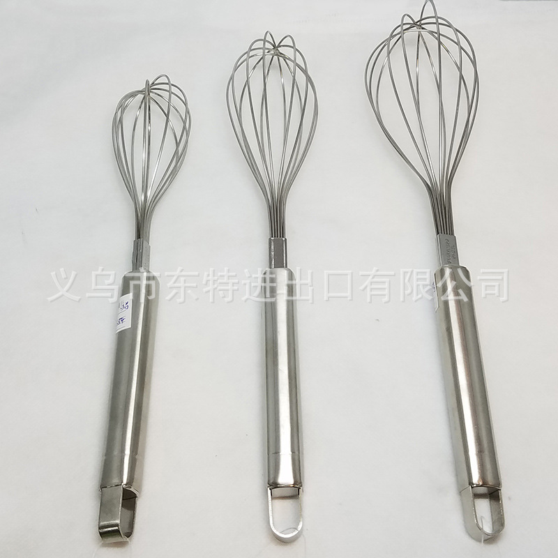 Factory direct sales of stainless steel egg beaters with large steel handles, household baking supplies, manual egg beaters detail image 2
