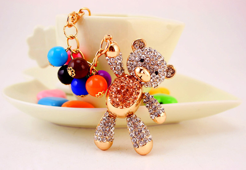49g Weight Travel Occasion Alloy, Metal Material Doll Pattern Unisex Gender Pink, Purple, Red, Blue, Peach Color Korean  Creative Cute Diamond Cartoon Bear Car Keychain 11