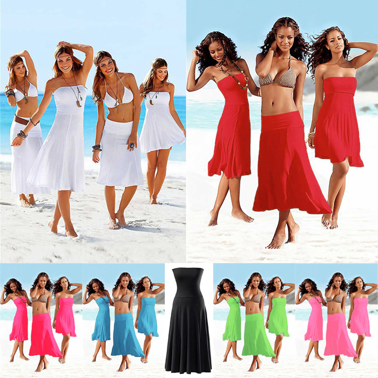 沙滩裙 抹胸裹胸海滩裙 多穿法百变女裙 ebay速卖通爆款22.5元/件