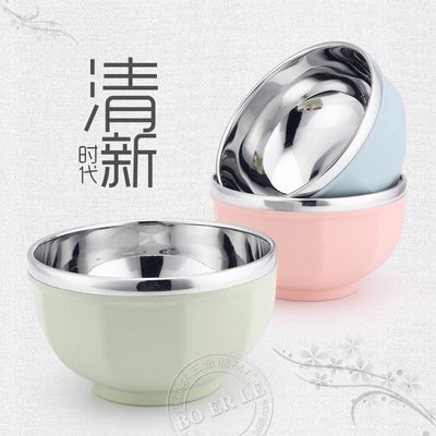 304 Stainless steel bowl A bowl of instant noodles originality 6 colors student Anti scald heat insulation children Plastic Instant noodle bowl wholesale