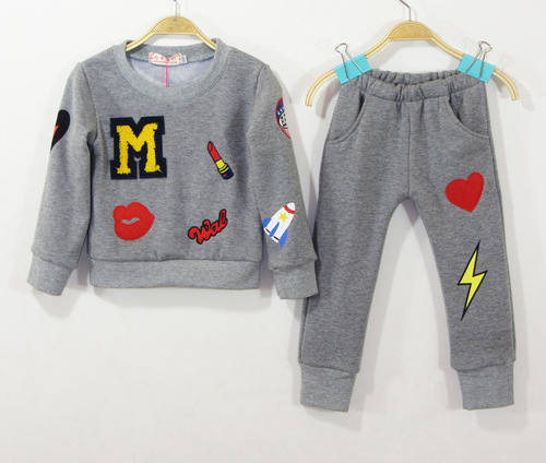  spring foreign trade children's clothing wholesale girls Korean style children's suit round neck long-sleeved sweatshirt two-piece set factory direct sale