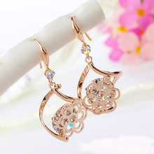 韩版高档耳饰 个性几何花韩版长款镶锆石女士耳环耳坠 防过敏