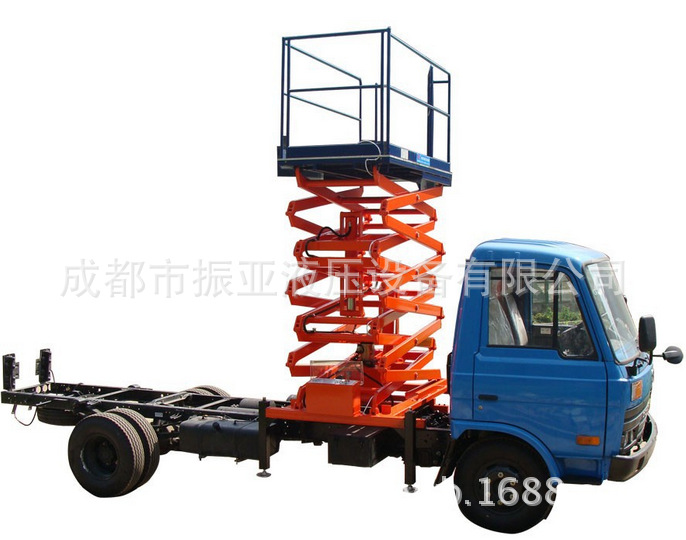 全电动液压车载剪叉式升降机，移动式施工高空平台，车载式平台车
