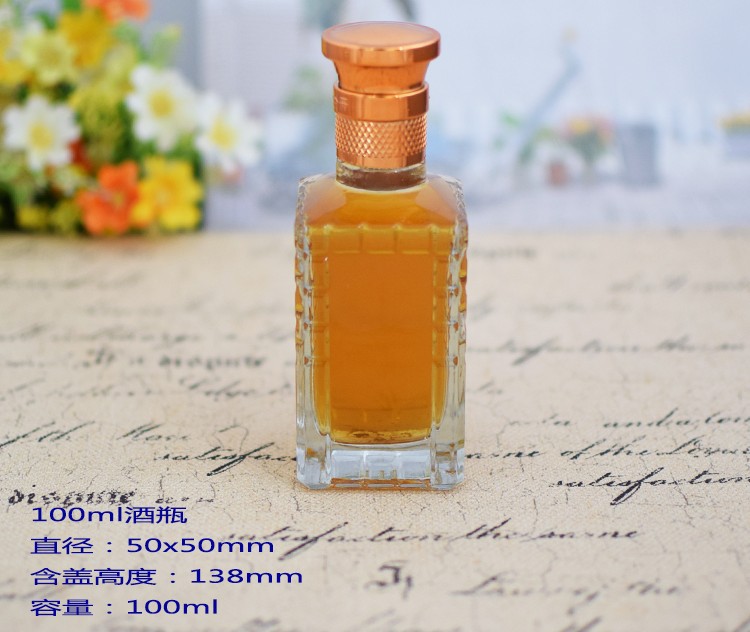 跨境出口玻璃酒瓶方酒瓶养生酒瓶100ml四方小酒瓶玻璃瓶