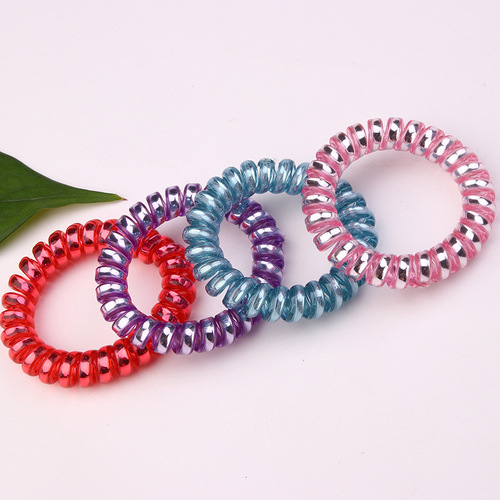 Bright silver phone cord hair band jewelry metallic hair rope headwear hair accessories rubber band foreign trade wholesale electroplating color bracelet