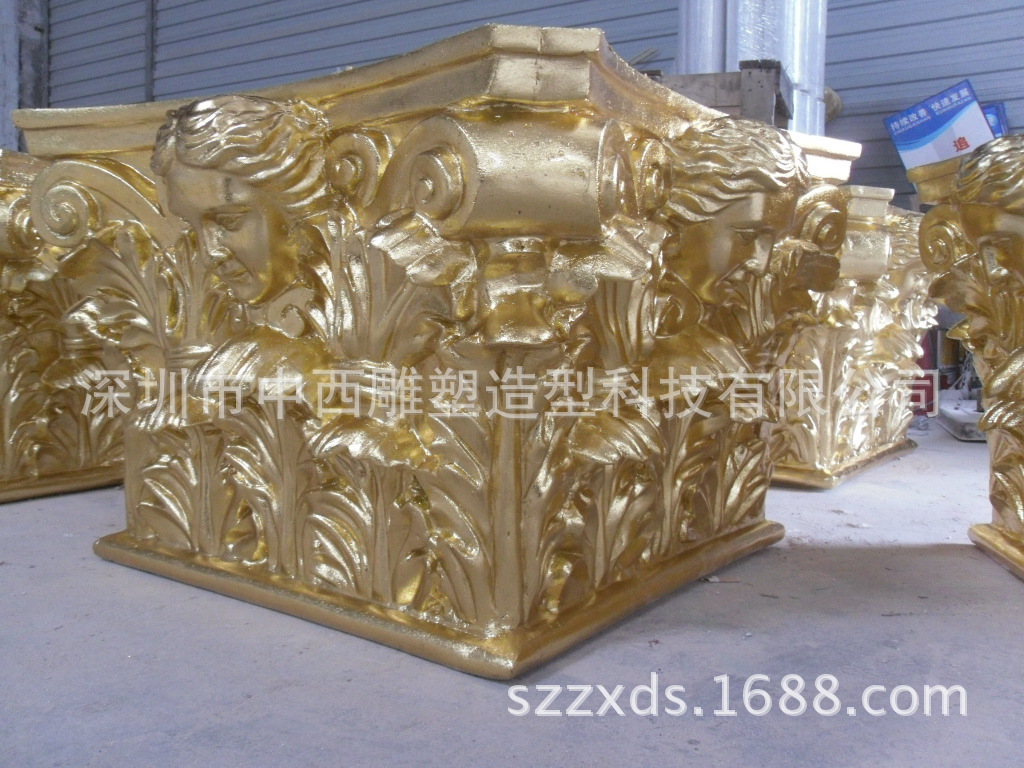 贴金箔罗马柱头 柱子雕塑 婚庆欧式玻璃钢罗马柱