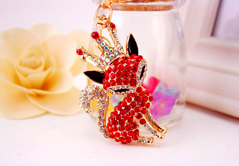 36g Weight Alloy, Metal Material Fox Pattern Unisex Gender Pink, Purple, Red, Blue, Black Color Korean Creative Cute Cartoon Crystal Crown Little Fox Keychain 16