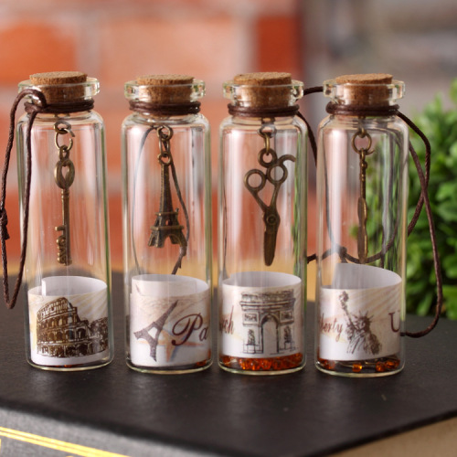 Retro Wishing Bottle World Scenery Lucky Bottle Glass Trumpet Cork Drift Bottle Creative Home Wholesale