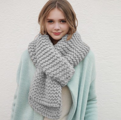 New Thick Wool Solid Color Warm Knitted Scarf Women Autumn And Winter Women's Scarf Thickened Scarf