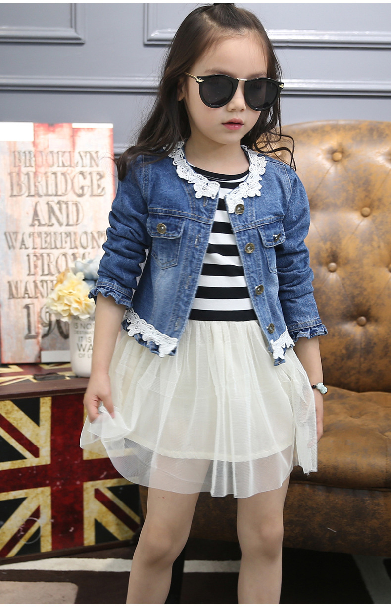 牛仔蕾丝条纹套装 (4)