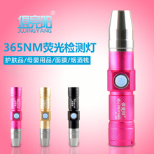 俱竞阳365nm荧光剂检测灯笔USB可充电白光验钞化妆品尿不湿手电筒