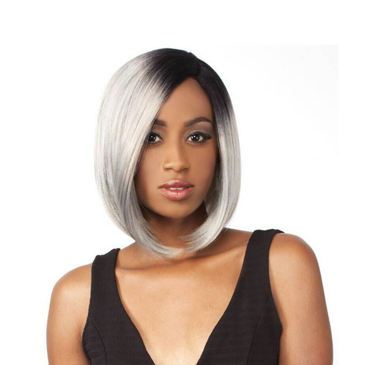 Bob Hair Wigs Perruques Bob Hair Pelucas De Cabello Bob Womens hair bleached and dyed black gradually silver white gradual change personality short hair partial hair 