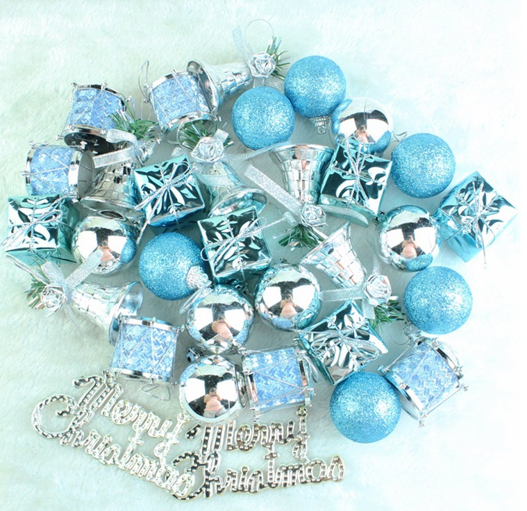 Adornos para árbol de Navidad, 32 piezas, colgantes navideños multicolor azul lago, colgantes navideños, decoraciones navideñas