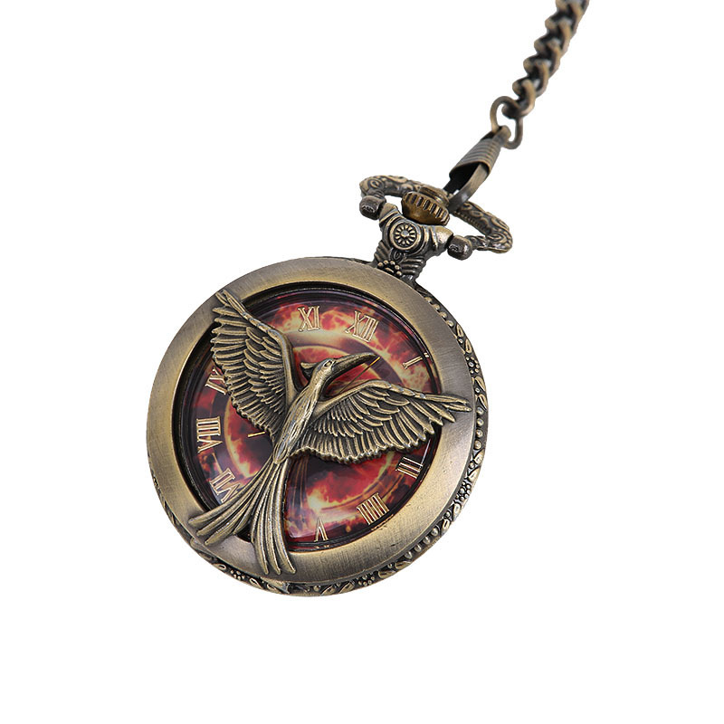 Large retro relief hollow Flamingo bronze inner plate inlaid with gold ancient Roman scale pocket watch a generation of hair