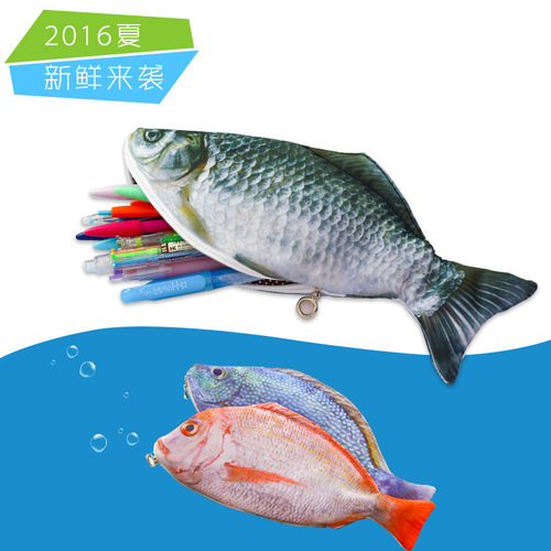 Korean Creative Simulation Shrimp Salted Fish Pencil Case, Carp Primary School Student Stationery Bag for Boys and Girls, Pencil Box Gift Dropshipping