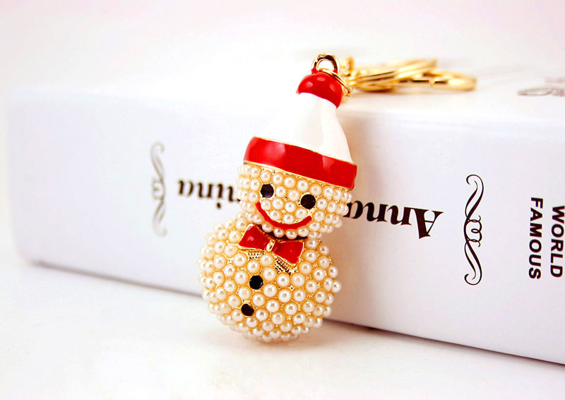 200g Weight Alloy, Metal Material Doll Pattern Unisex Gender Creative Christmas Crafts Cute Cartoon Pearl Snowman Car Keychain 2