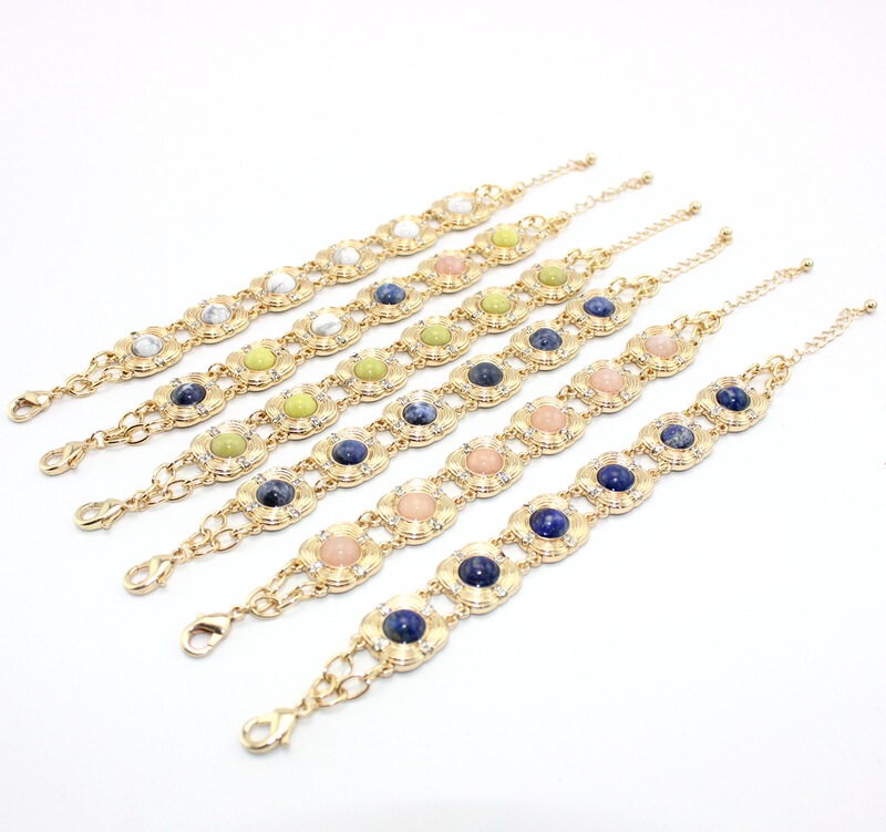 Original design and development of European and American style jewelry natural stone inset square bracelet texture powder crystal bracelet