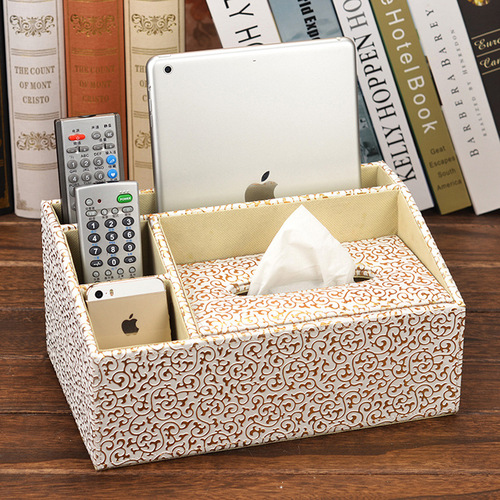 PU leather multi-functional paper towel holder, desktop living room coffee table storage box, tissue box, remote control storage box, printed