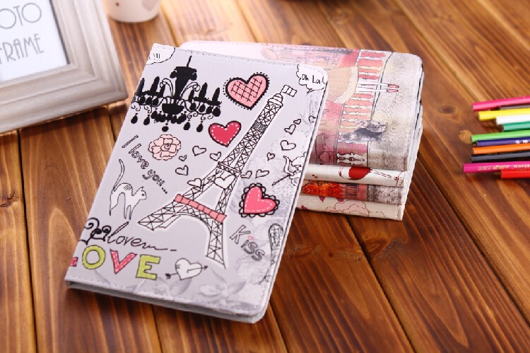 Custom Cartoon Suitable Mini iPad Mini4 Case Vintage Paris Tower Apple Mini2/3 Leather Case