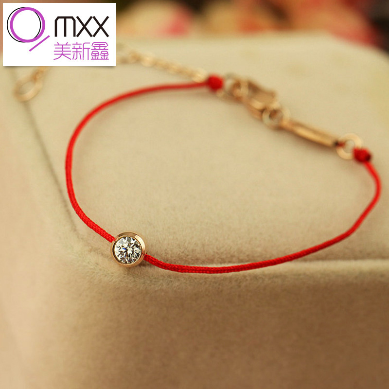 Hot Rose Gold Gold Diamond Single Diamond Thin Red Rope Bracelet Women's Transporter Monkey Year Benmingnian Hand Rope Korean Titanium Steel Hot Rose Gold Gold Diamond Single Diamond Thin Red Rope Bracelet Women's Transporter Monkey Year Benmingnian Hand Rope Korean Titanium Steel