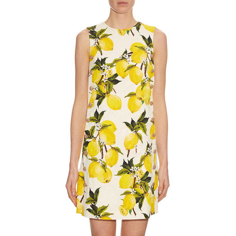 一件代发柠檬双排扣裙子简约风2020夏季女装新款水钻印花连衣裙