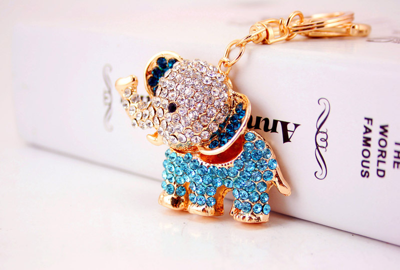 44g Weight Alloy, Metal Material Animal Pattern Unisex Gender Pink, Purple, Blue, Peach Color Creative Diamond Cute Cartoon Elephant Keychain 5