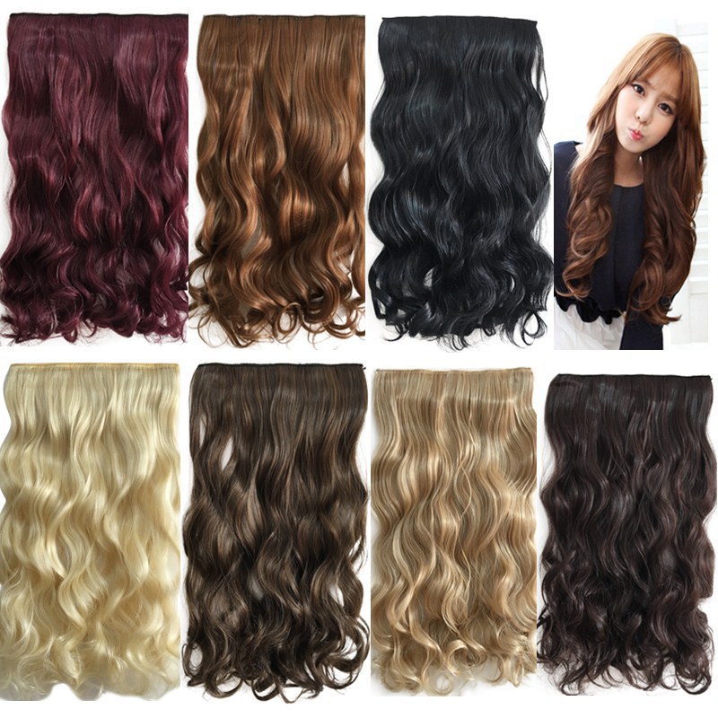 European And American Style5 Card Curling Hair Extensions One Piece Thickened Seamless Clip Chemical Fiber Hair Curtain Wig Curling Piece