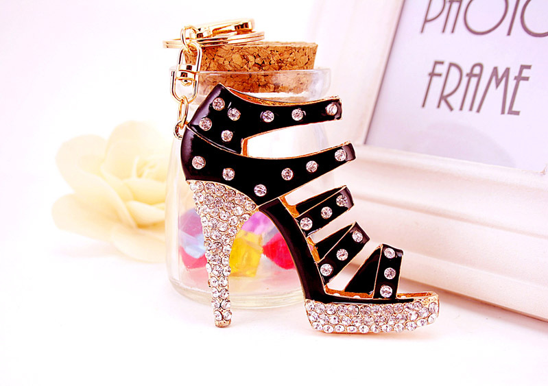 60g Weight Alloy, Metal Material Constellation Pattern Unisex Gender Rose Red, Red, Blue, Black Color Creative Cute Diamond-studded Ladies Oversized High Heels Keychain 13