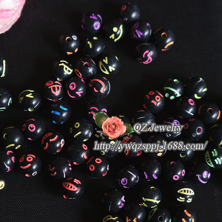 Alibaba Special Sale Children's handcrafted beaded educational toy accessories Solid color acrylic smiling face beads factory direct sales detail image 6