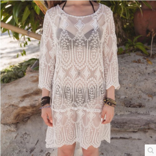 波西米亚雪纺中长款比基尼防晒罩衫度假沙滩裙bijini外套连衣裙子