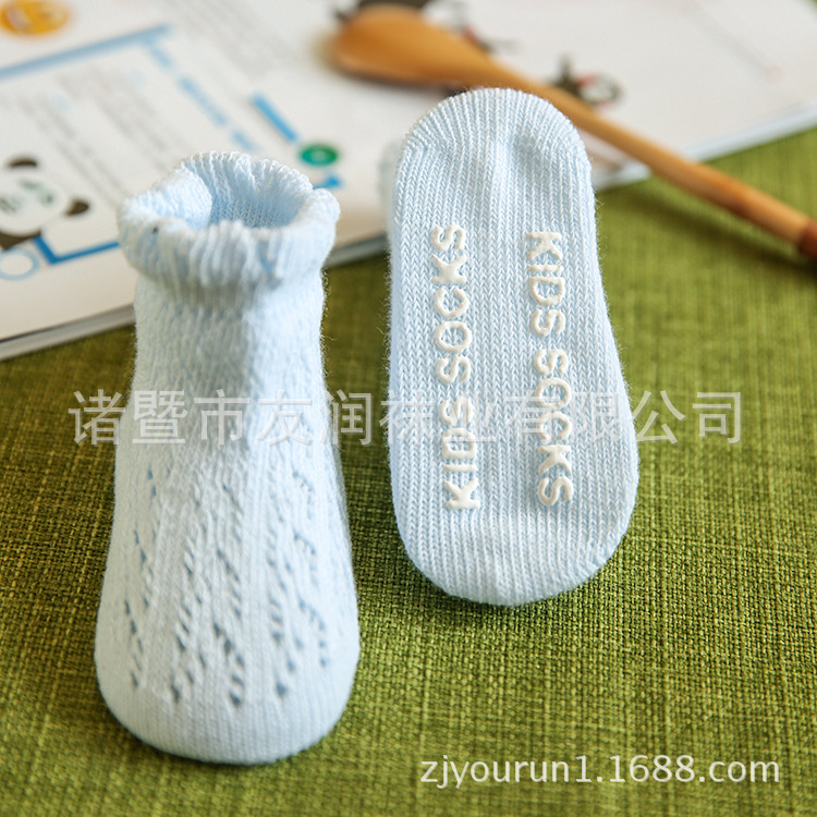 Corea del Sur sin hueso costura bebé movimiento anillo calcetines primavera y verano fino algodón peinado encaje malla grande hueco antideslizante calcetines de los niños