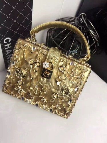 Eurasian Acrylic Evening Bag with Hollow Metal Embroidery and Diamond Accents Shoulder Bag for Ladies Import Women's Handbag