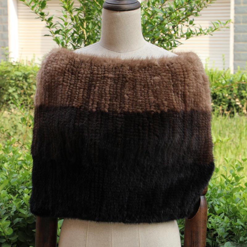 外贸热销进口水貂毛皮草编织围巾韩版女士加厚密编围脖套头式披肩