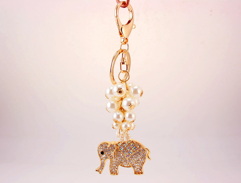 50g Weight Alloy, Metal Material Animal Pattern Unisex Gender White Color Pearl Elephant Keychain 8