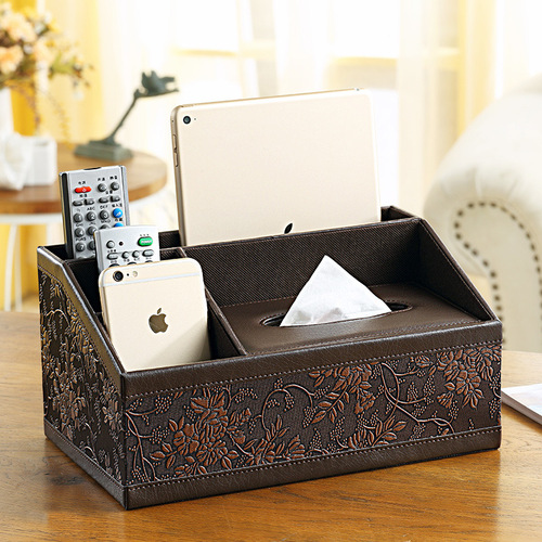 PU leather multi-functional paper towel holder, desktop living room coffee table storage box, tissue box, remote control storage box, printed