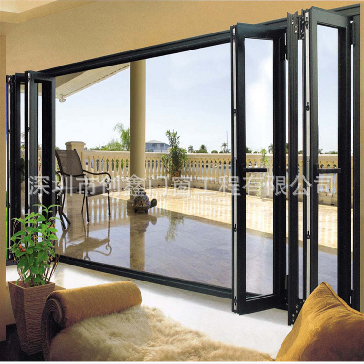 大量供应铝合金折叠门  加工灰色酒吧折叠门  厂家直销玻璃推拉门