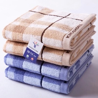 Gold size towel cotton checkered towel G1051 men's face towel thick soft blue Brown