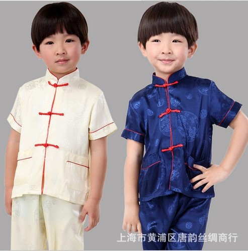  Kids baby Chinese dragon bruce lee Kung Fu clothing wushu performance uniforms boy's summer  Short sleeved trousers tang suit set for boys